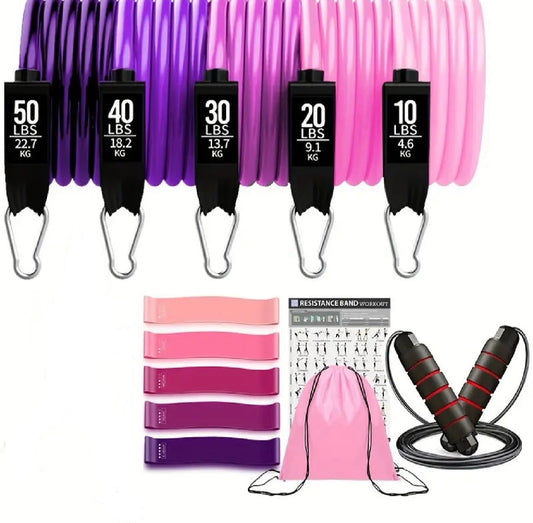 17pcs Fitness Resistance Bands Set – Medium Tension